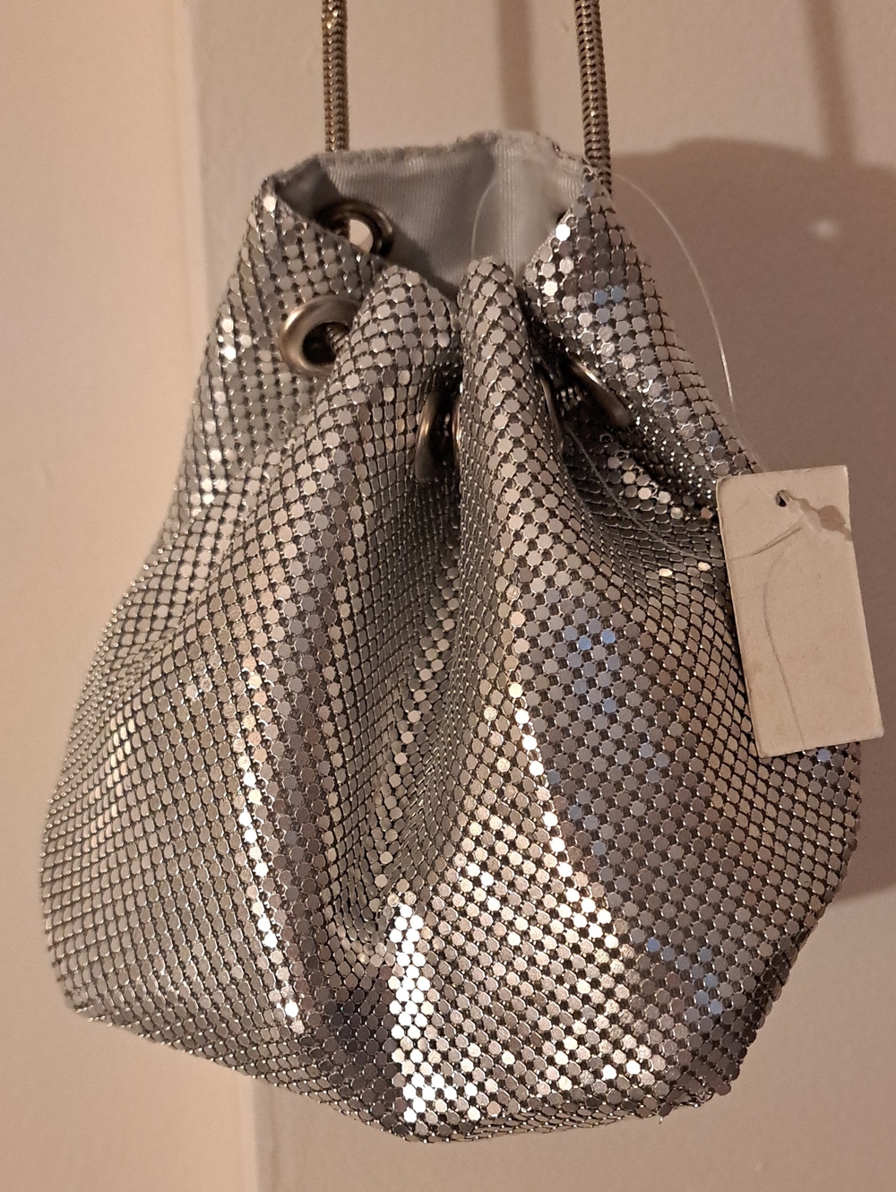 Silver Mesh Drawstring Crossbody Purse - Picture 9 of 11